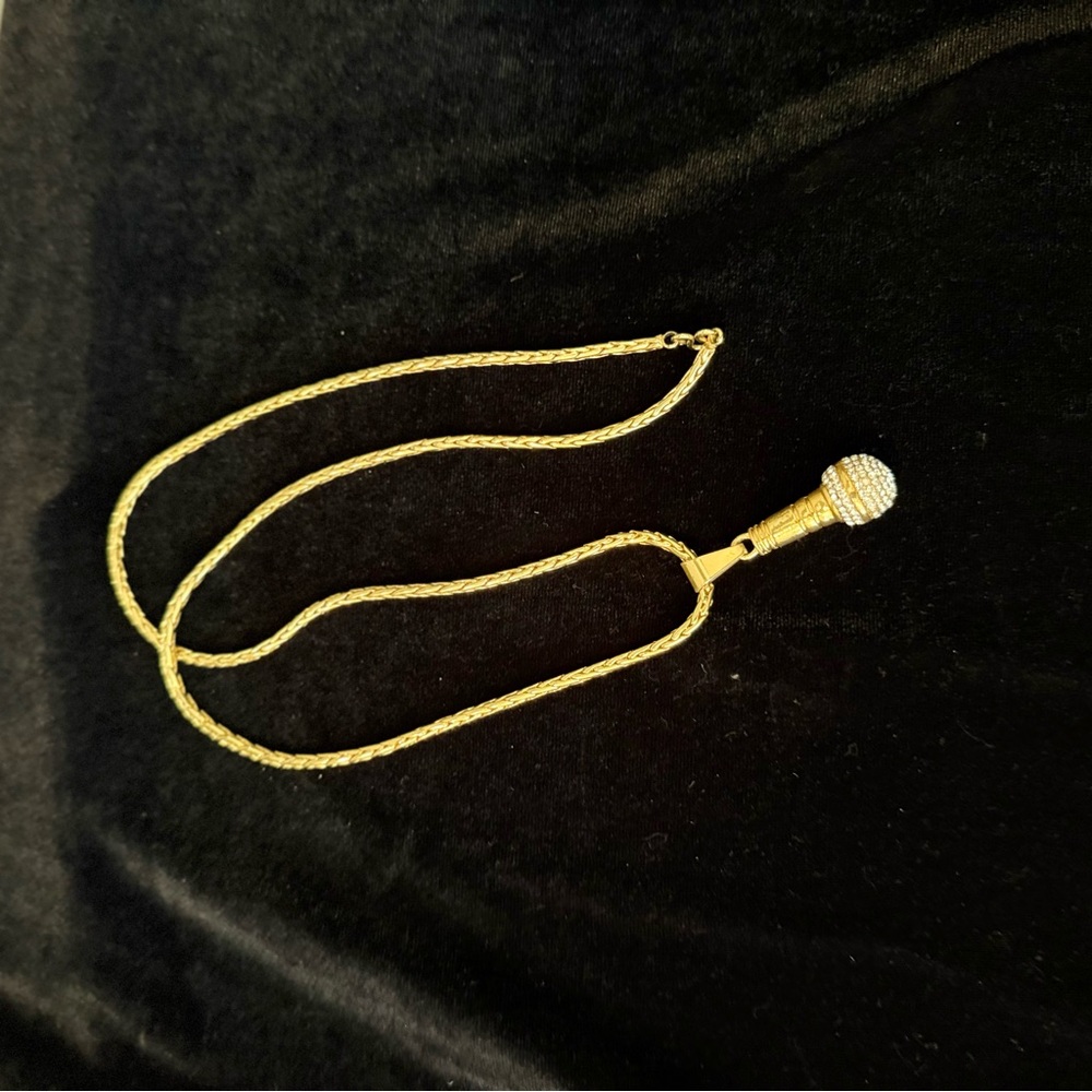 Gold and Studded Microphone Pendant Necklace